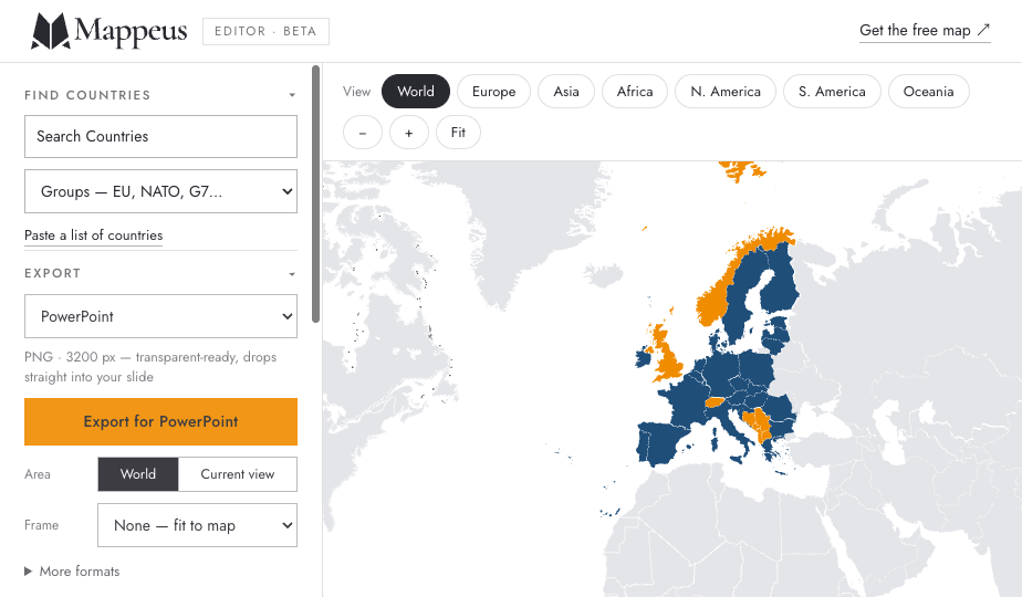 Exporting a map for PowerPoint from the Mappeus editor